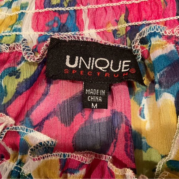 Women’s Unique Spectrum Multi Color Top With Ruffle Trim Size Medium - Picture 11 of 12